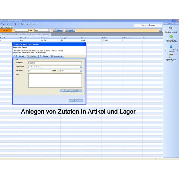Artikel und Lager Zusatzmodul für Provendis Gastrokasse