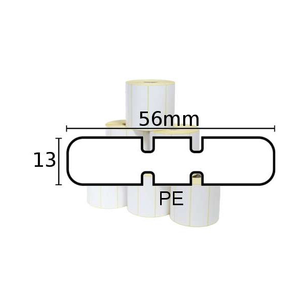 Etiketten - 8000D Jewelery(ThermoDirekt), Juwelier-Polypropylen-Etikett mit Flügel, gestrichen weiss, 56mm x 13mm, permanent,