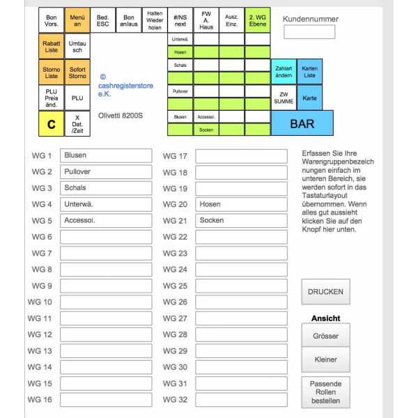 Tastenbeschriftungen für Kassensysteme